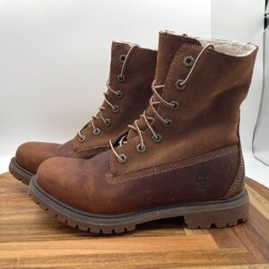Timberland Waterproof Women's Roll Down Teddy Fleece Brown Size 6.5m 8330R EUC